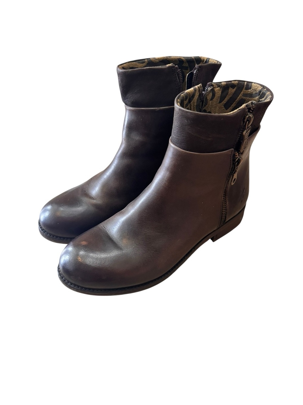 Fly London Zip Ankle Boots Leather Sz EU 40 US 9 Rug Cupid Brown Casual
